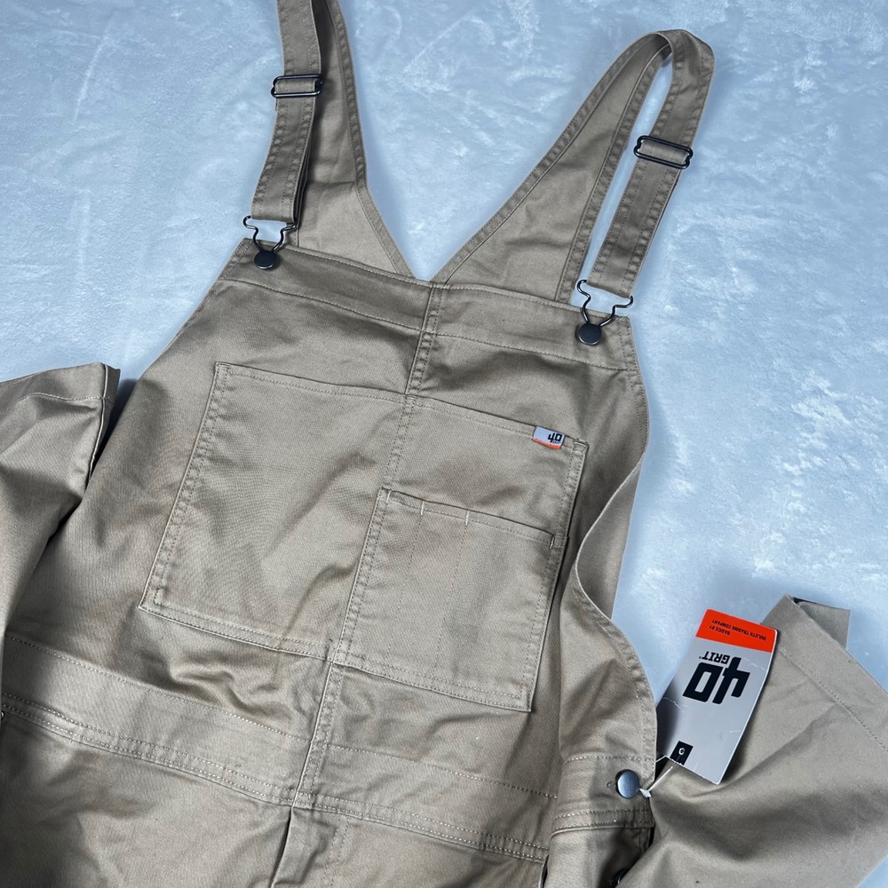 Duluth Trading Co 40 Grit Flex Twill Bib Overalls Mens 2XLx32 Khaki 58417 ELW - Picture 2 of 13